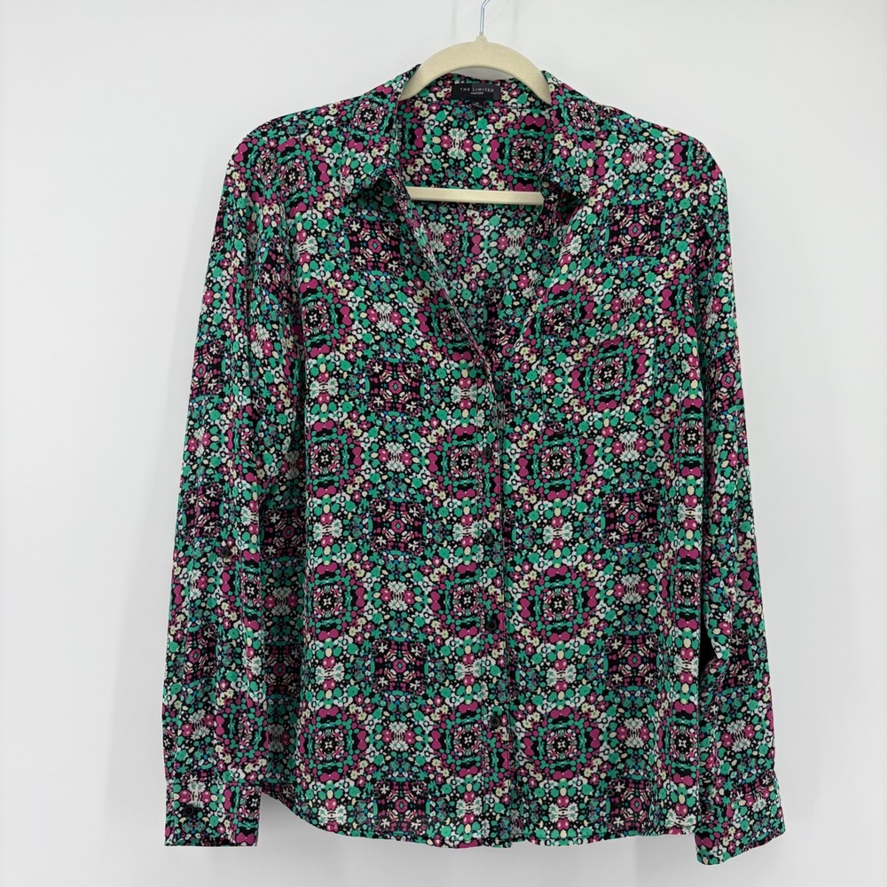 The Limited Womens Medium Multi Color Floral Button Up Ashton Roll Tab Blouse